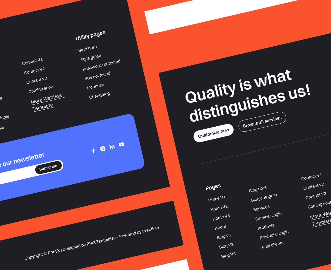 Print X - 3 Headers And Footers - Printing Services Webflow Template