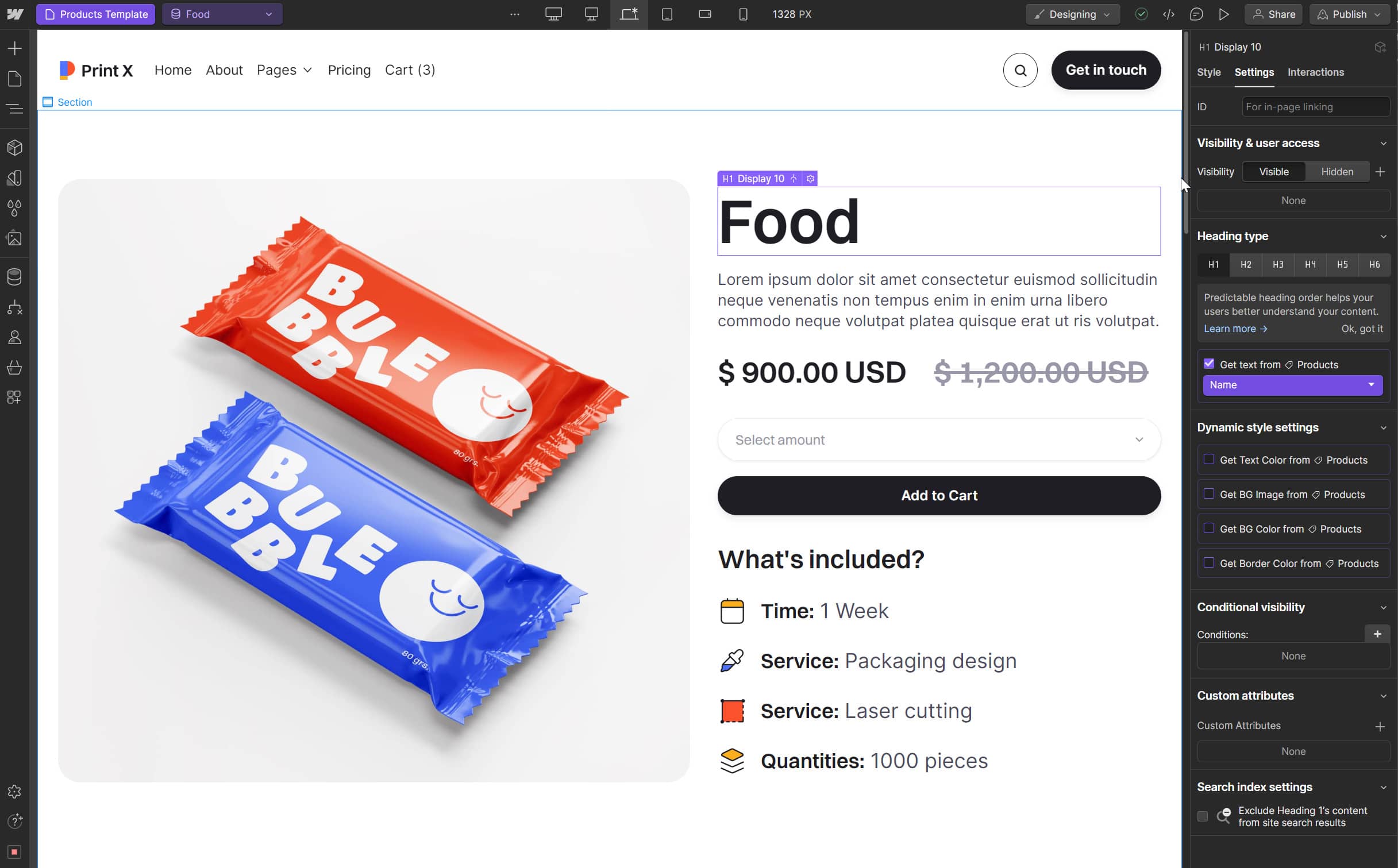 Ecommerce Page - Print X Webflow Template