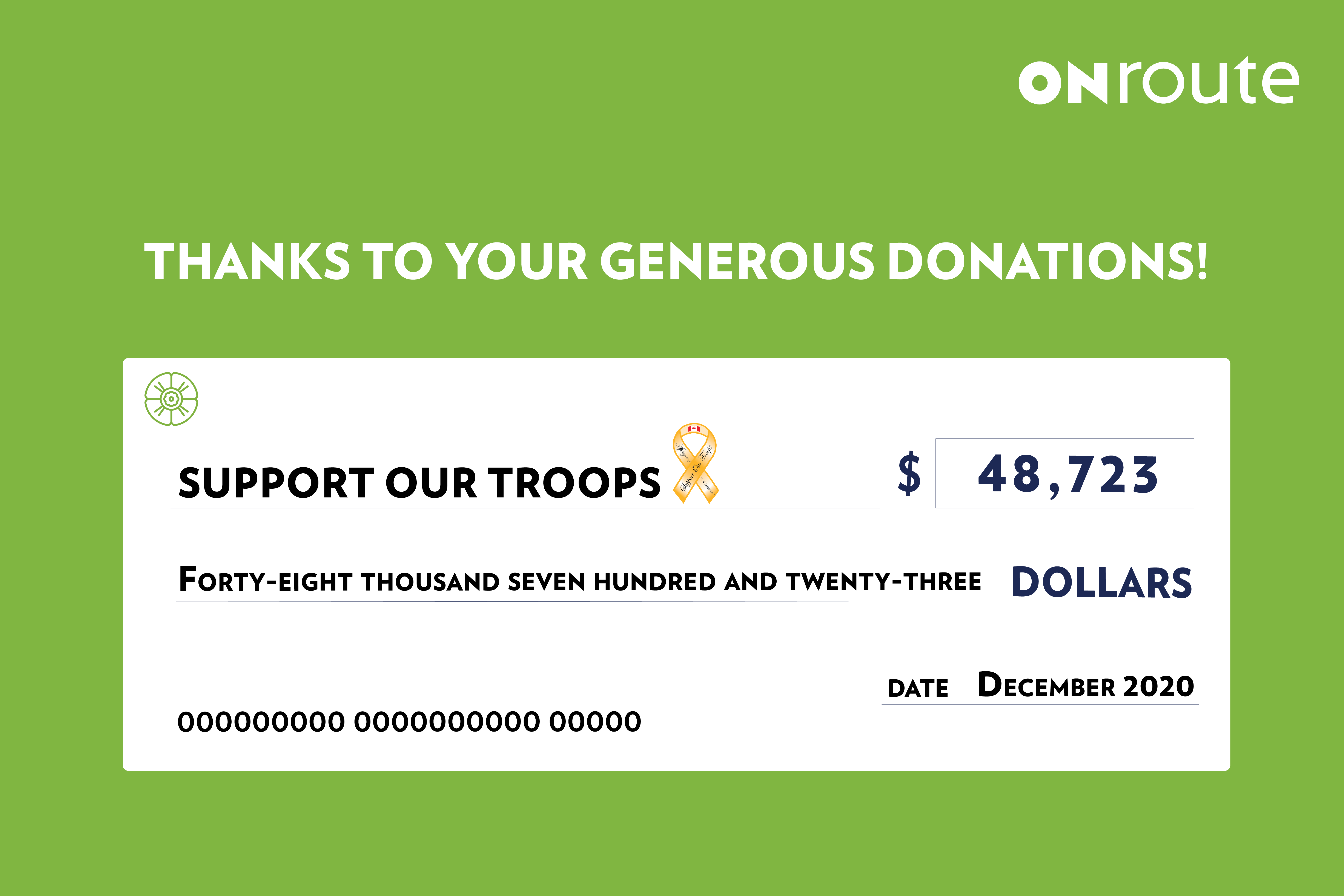 Image of a cheque for Support our Troops