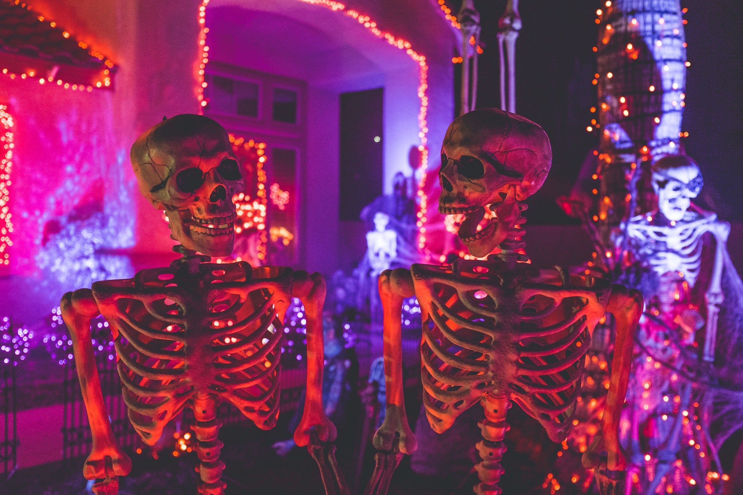 Skeleton decorations outside of home