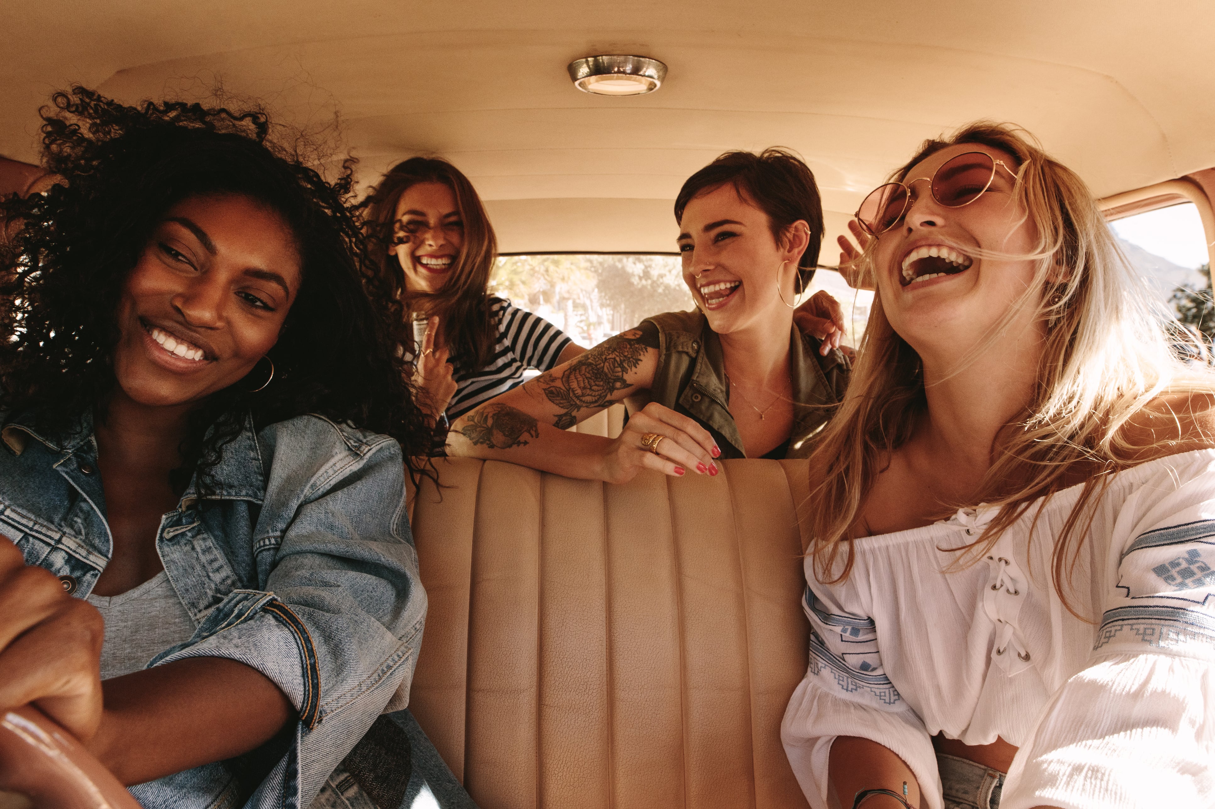 Group of young women in a car