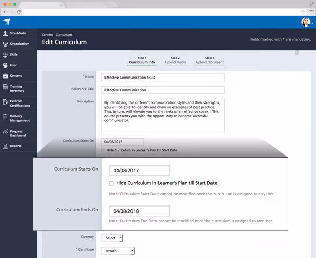 Curriculum Start Date Management