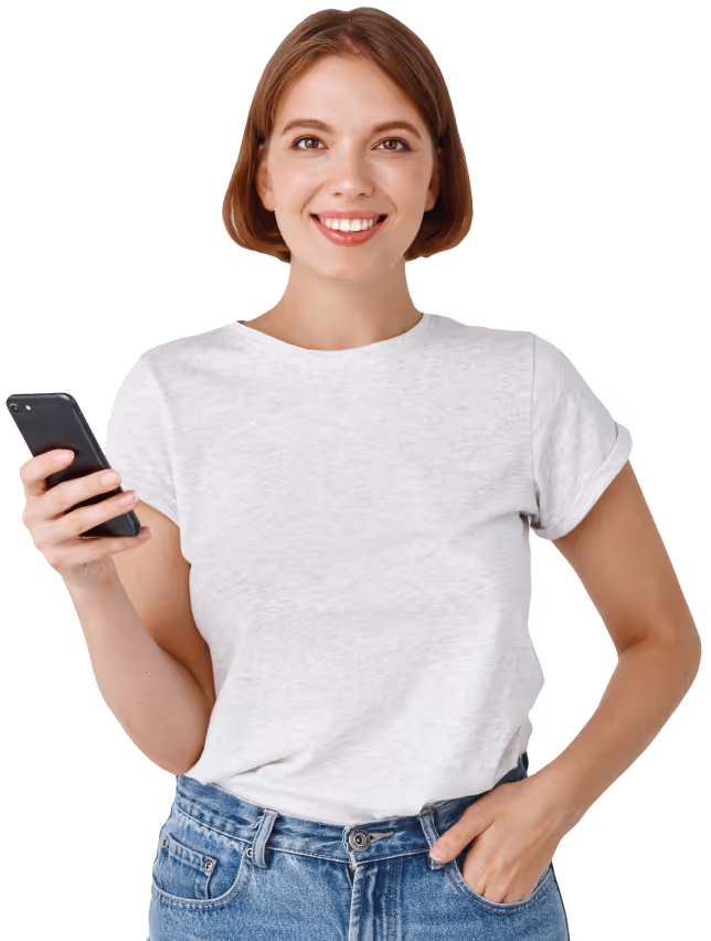 satisfied hipster girl with afro-haircut types text message cell phone enjoys online communication