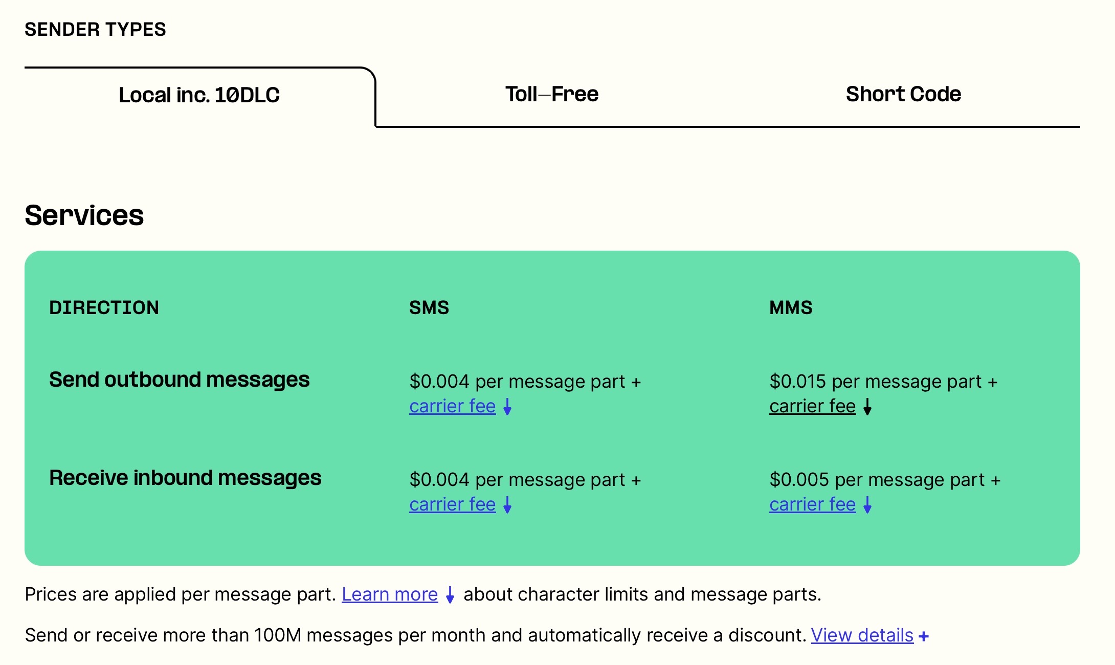 Telnyx pricing_text message apis US