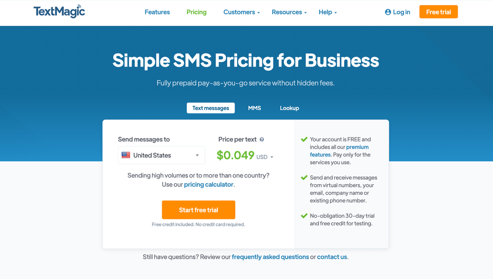 TextMagic pricing_texting service for business