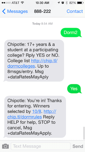 SMS messaging marketing_Giveaway Example