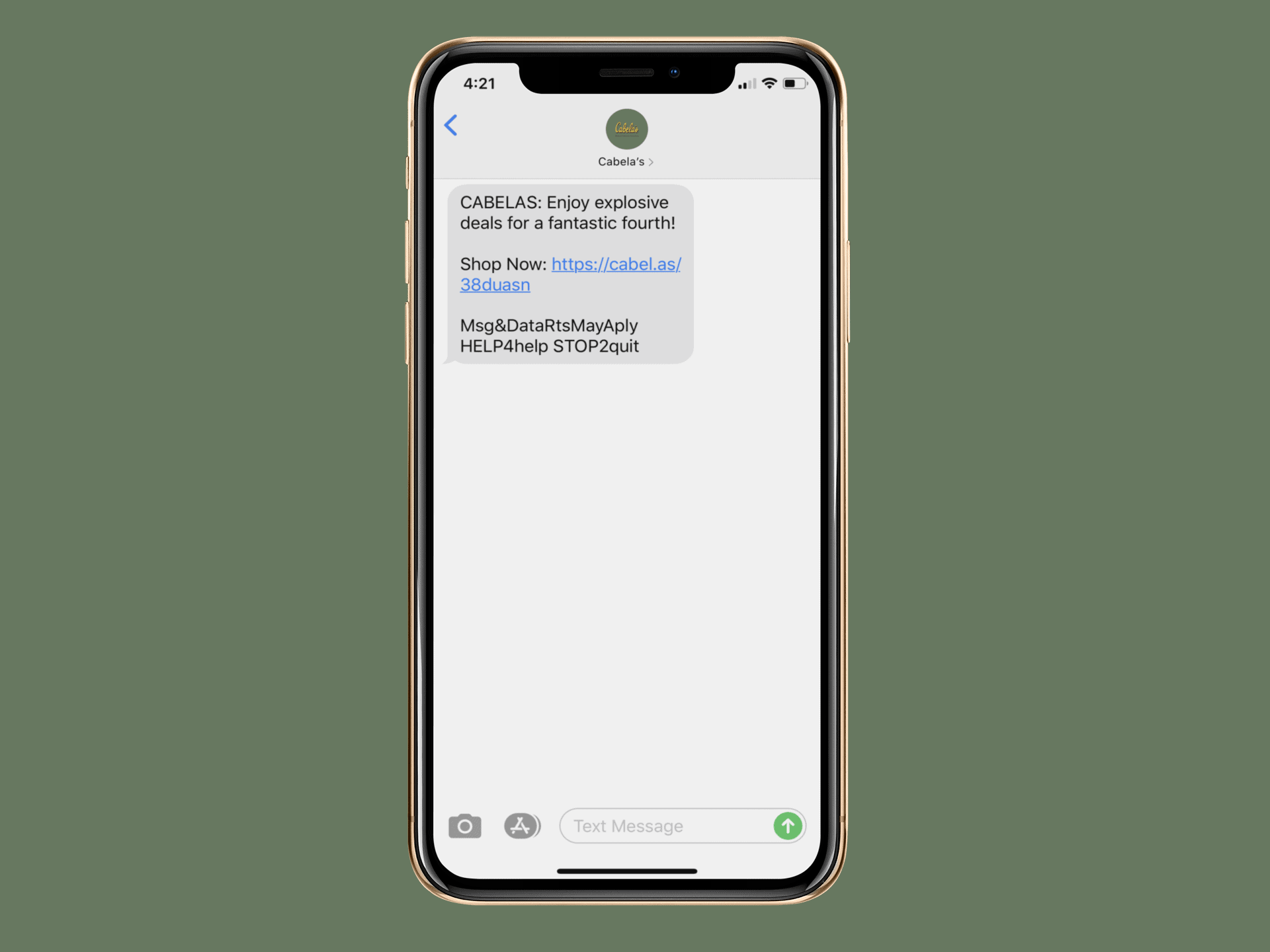cabelas_sms bulk sender