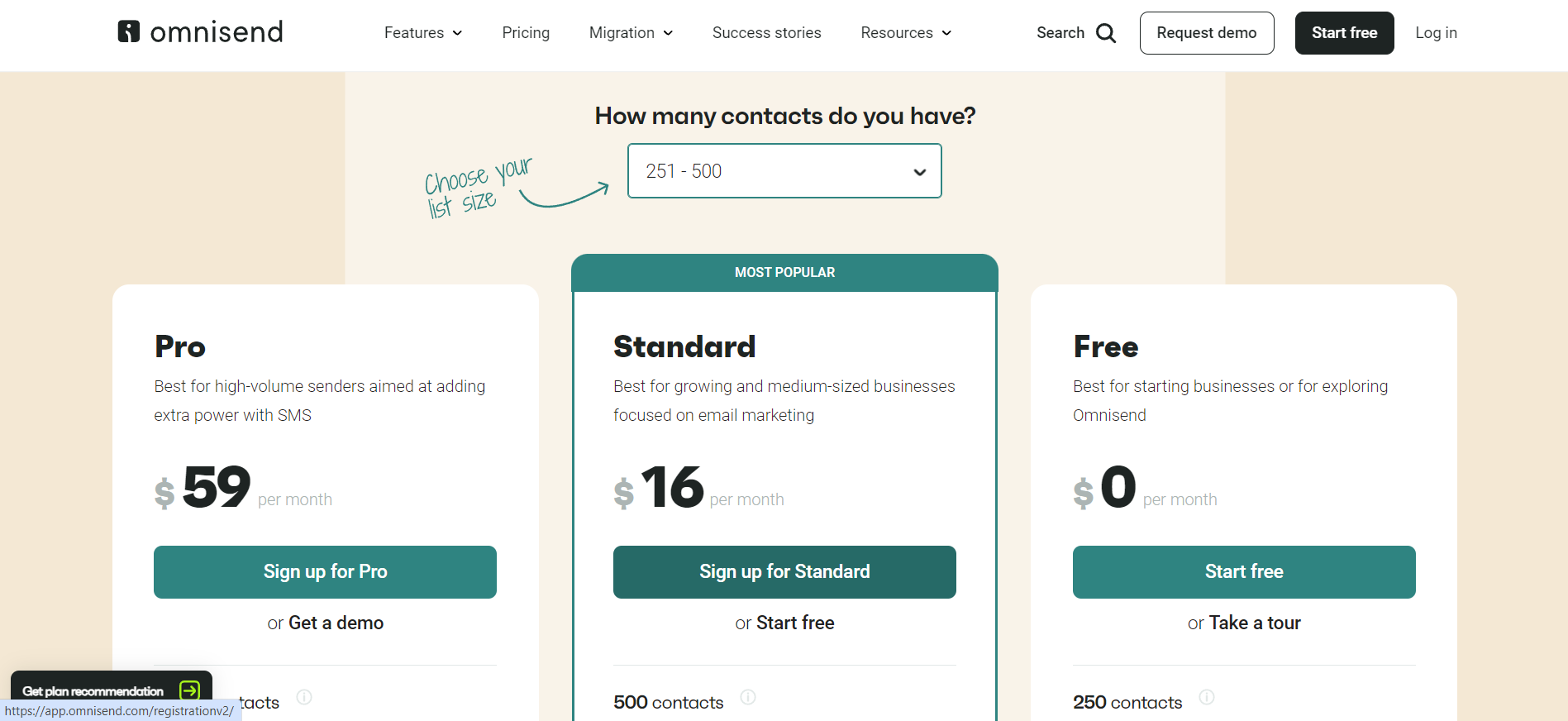 SMS_marketing_platforms_for_Shopify_Omnisend_pricing