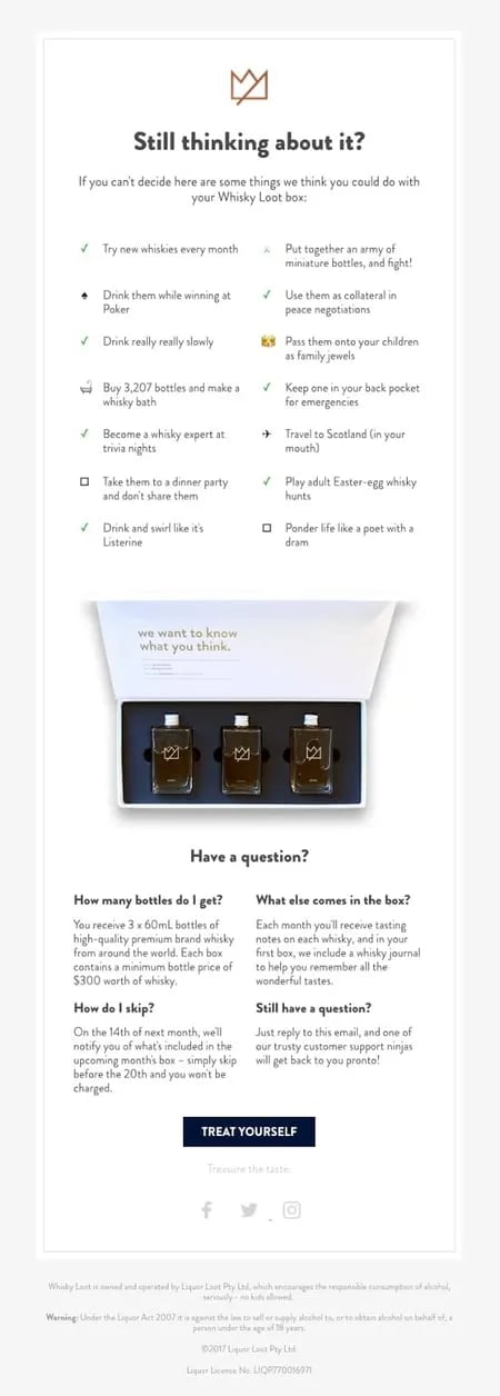 Whiskey Loot_ cart recovery email examples