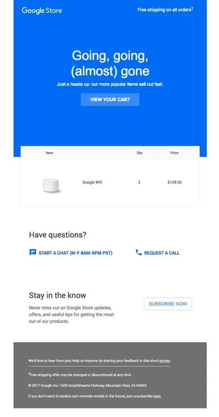 Google_cart recovery email examples