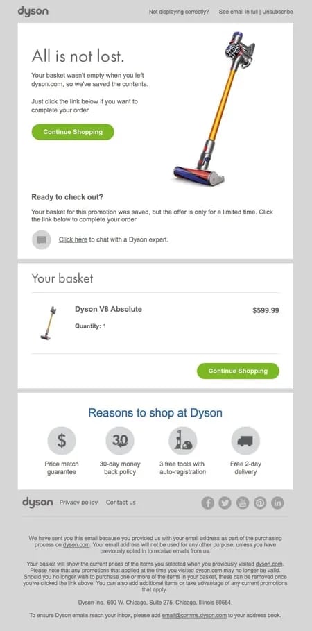 Dyson_ cart recovery email examples