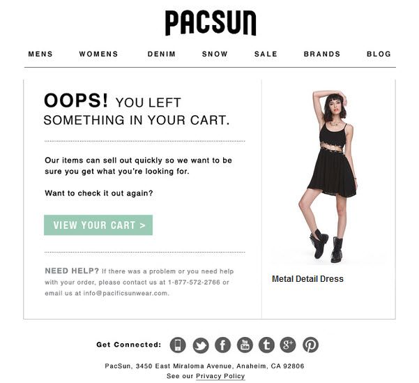 Pacsun_cart recovery email examples