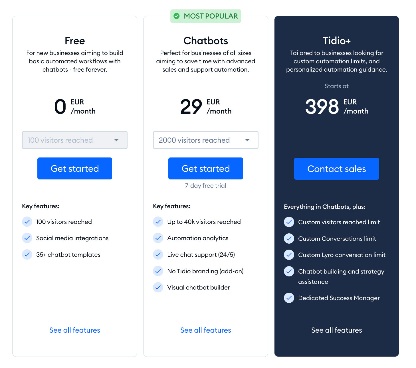 Tidio Pricing_best chatbots for ecommerce