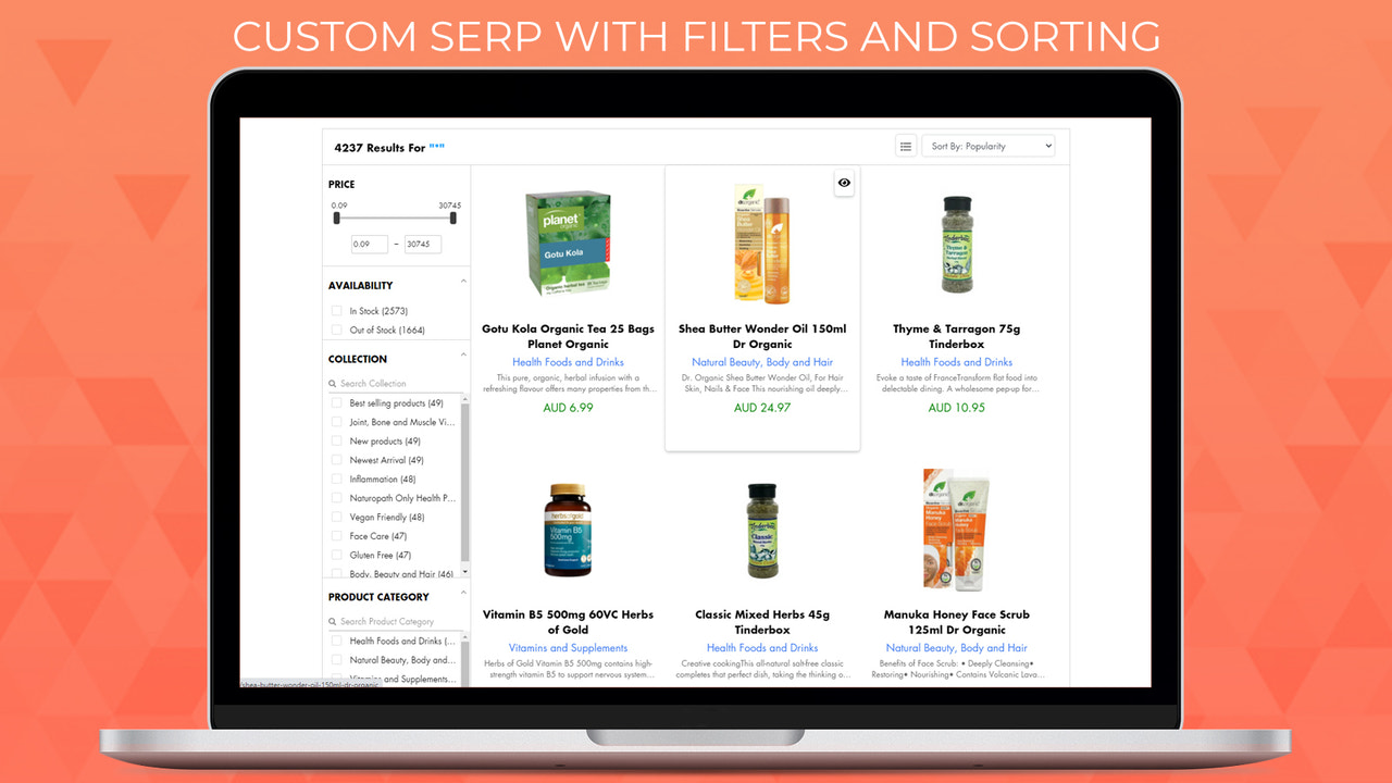 Smart search bar on a Shopify store_Shopify conversion rate