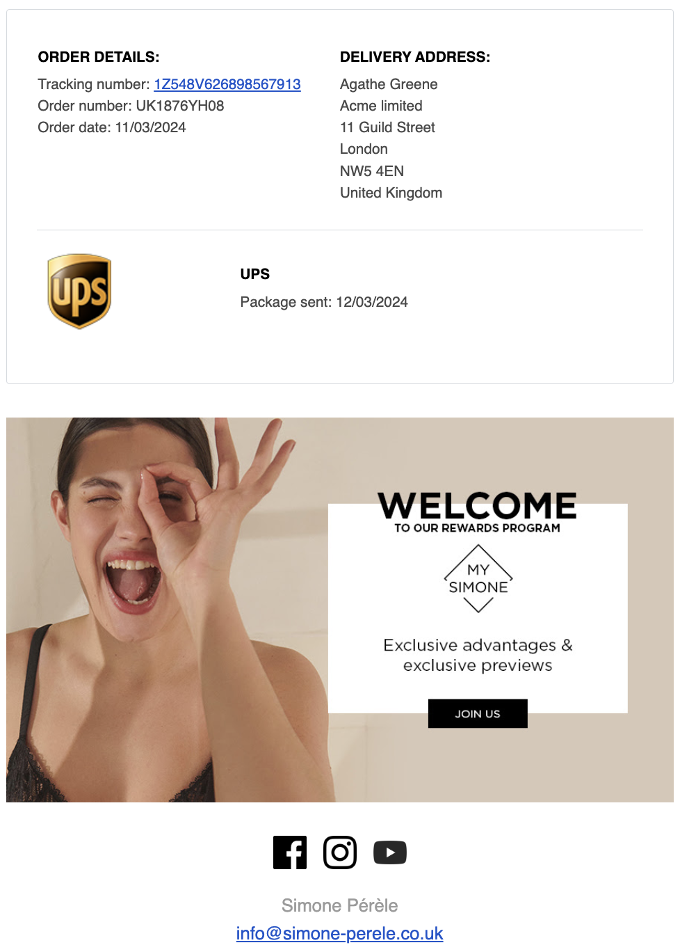 Post purchase email showing a reward program_Ecommerce sales funnel
