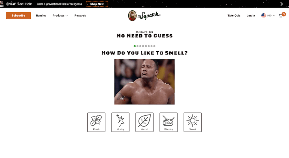 Shopify Product Quiz Examples: Dr. Squatch