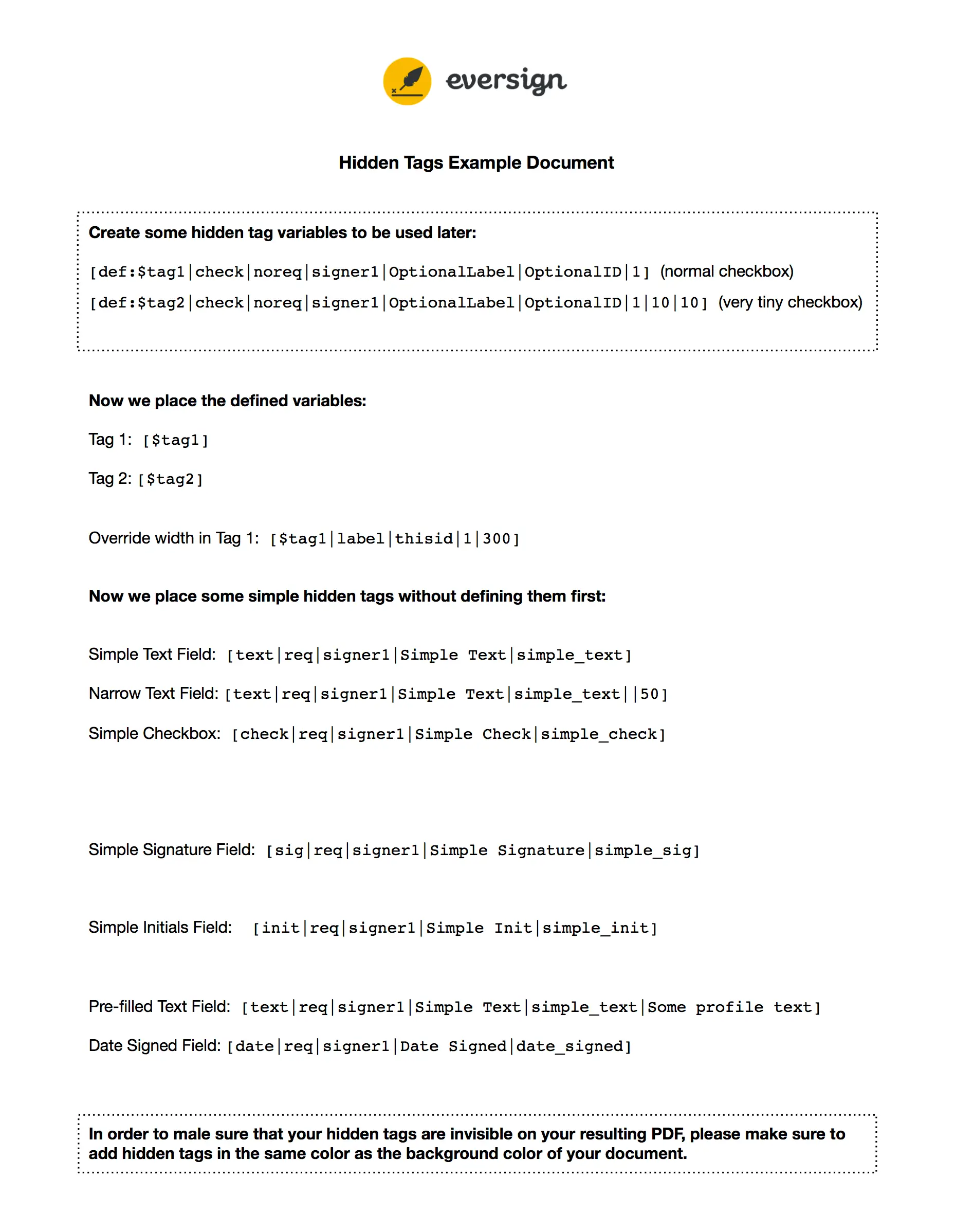 Hidden Tags Example Document