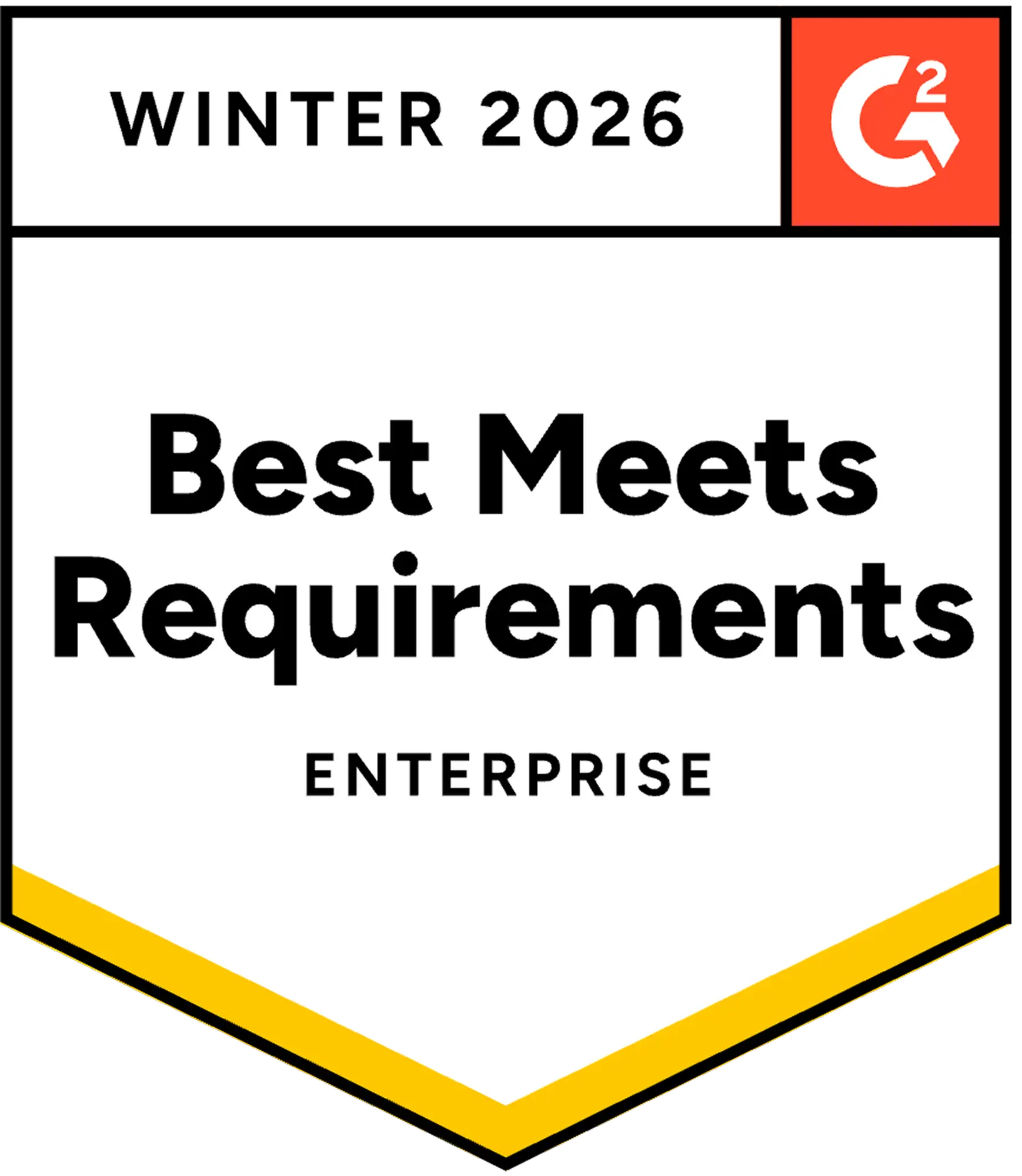 G2 Winter 2026 badge stating Best Meets Requirements for Enterprise.
