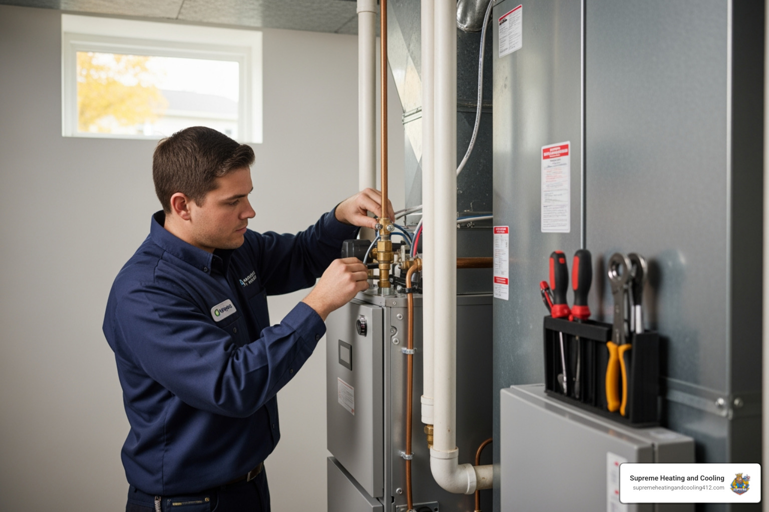 infographic showing benefits of professional furnace installation including improved energy efficiency, extended system lifespan, safer operation, proper sizing for your home, and compliance with local codes - best furnace installation in glenshaw, pa