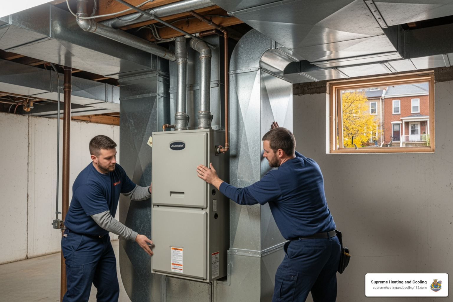 Infographic showing the furnace replacement process: 1) Recognize warning signs like age over 15 years or frequent repairs, 2) Choose the right furnace type and efficiency rating for your home, 3) Select a licensed local contractor with positive reviews, 4) Schedule professional installation with proper sizing calculations, 5) Maintain your new system for 15-30 years of reliable heating - best furnace replacement in pittsburgh, pa