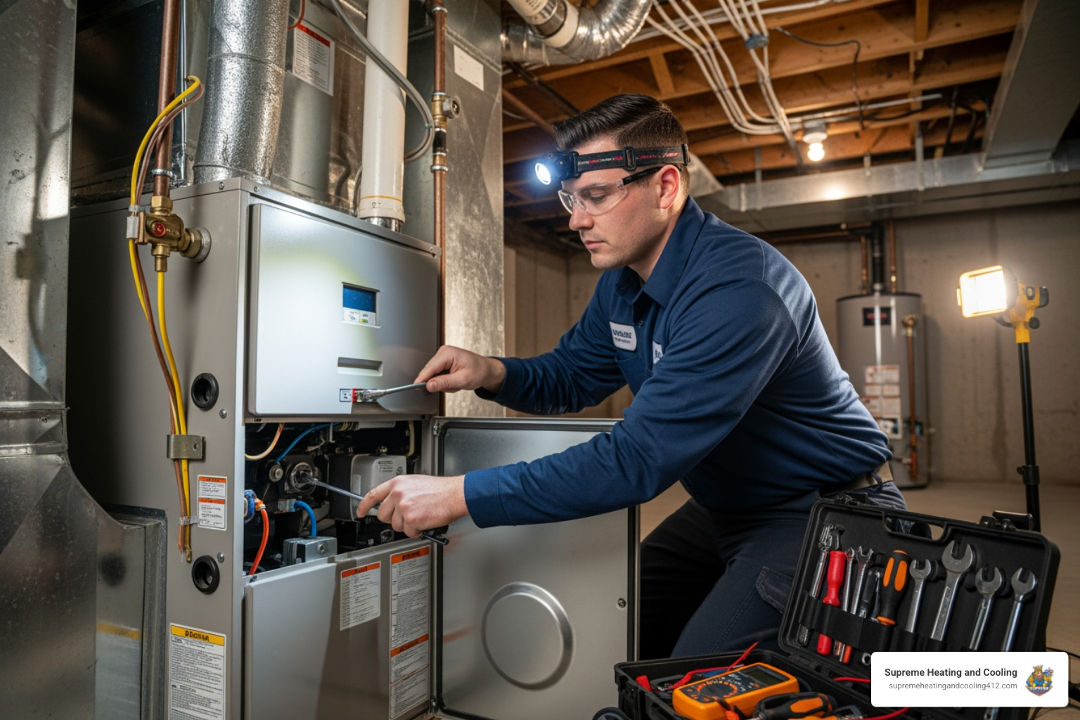 Infographic showing four key benefits of annual furnace maintenance: Safety (prevents carbon monoxide leaks and fire hazards), Savings (reduces energy bills by up to 30%), Longevity (extends equipment lifespan by 5-10 years), and Comfort (ensures consistent heating throughout your home) - furnace maintenance pittsburgh pa