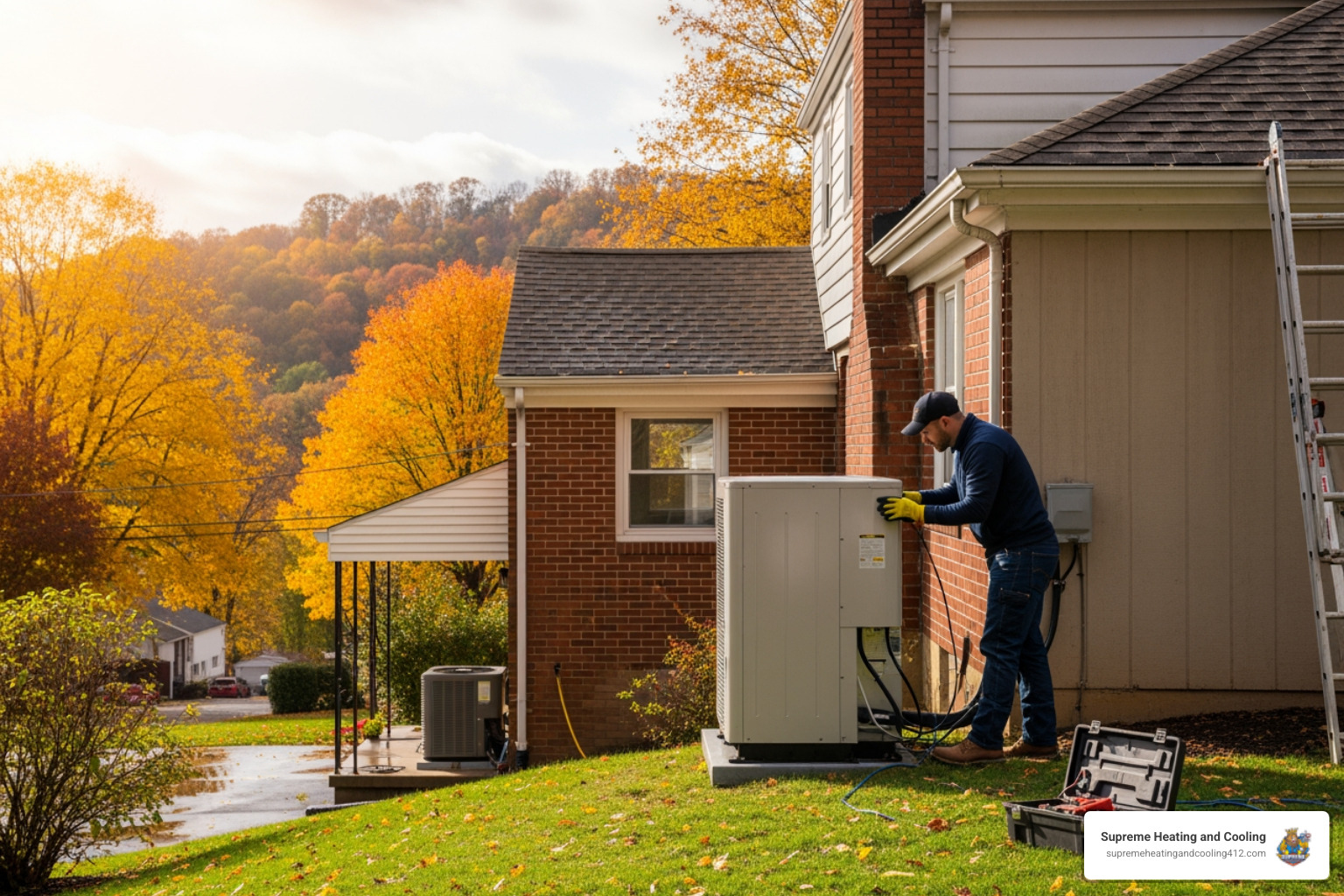 infographic showing how heat pumps transfer heat between indoor and outdoor units in both heating and cooling modes, with arrows indicating heat flow direction and callouts showing 30-40% energy savings, dual heating and cooling capability, and 200-300% efficiency compared to traditional systems - affordable heat pump replacement in penn hills, pa
