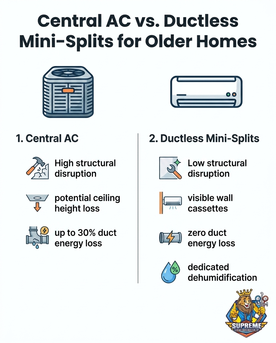 Central AC vs. Ductless Mini-Splits for Older Homes