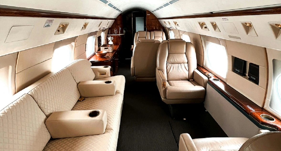Inside private jet cabin