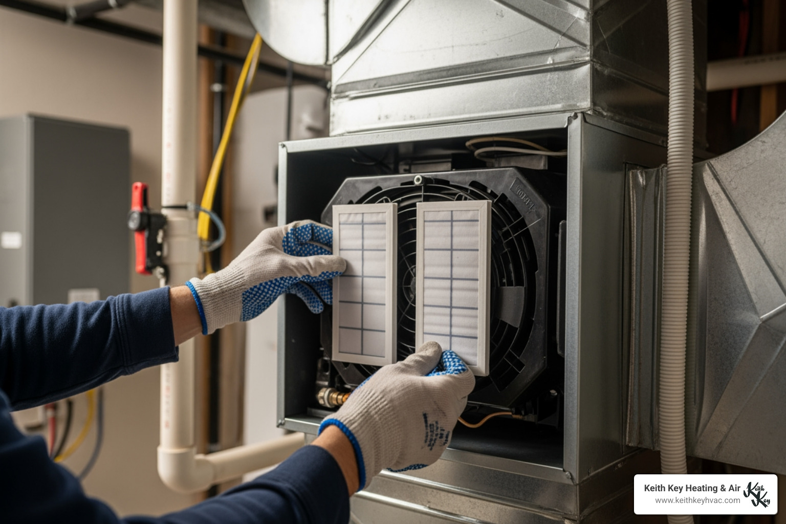 Image of a technician replacing a humidifier water panel - humidifier installation crawfordville