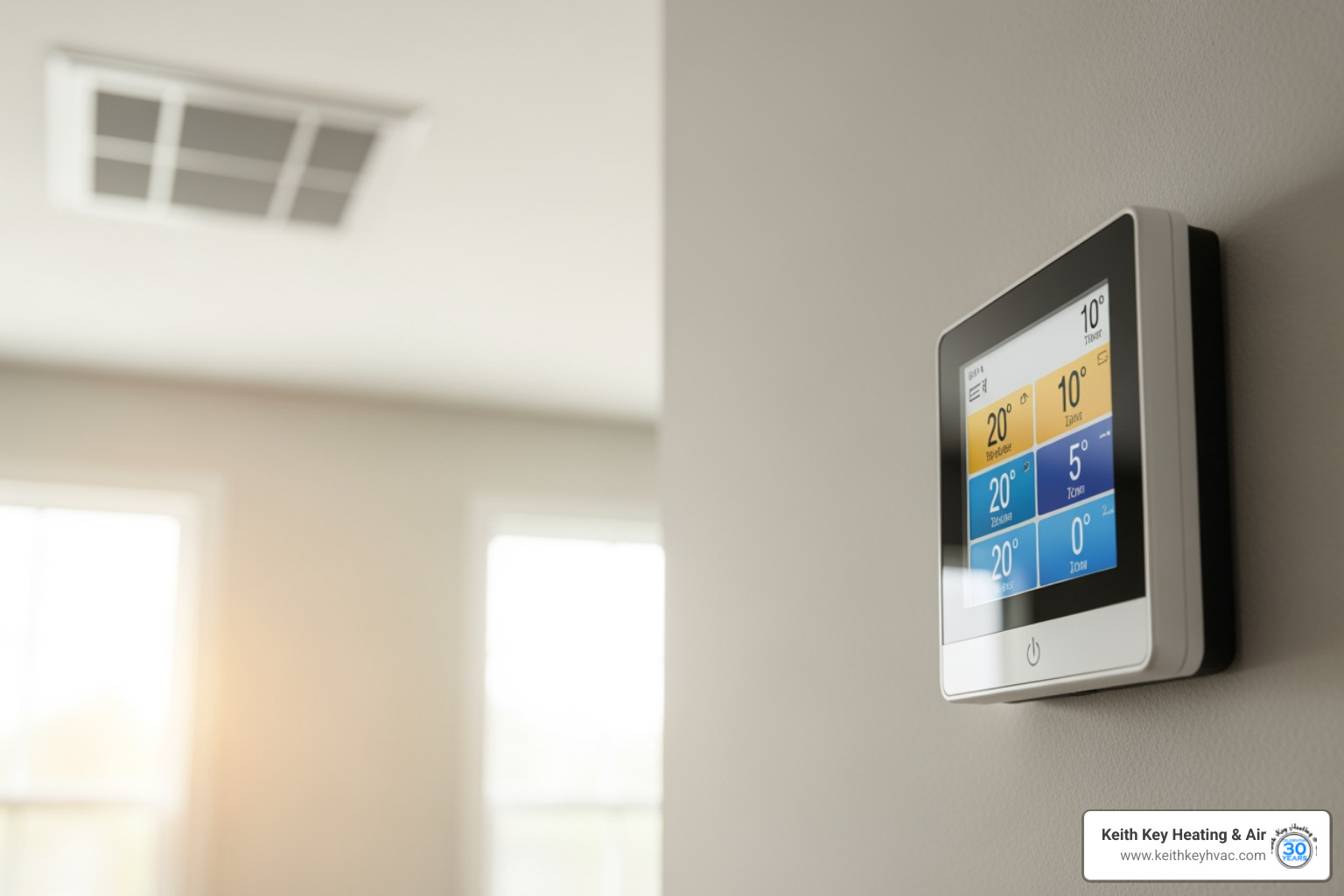 infographic showing a two-story house divided into two zones with separate thermostats controlling upstairs bedrooms and downstairs living areas, with arrows showing airflow distribution and energy savings of up to 35 percent - hvac zoning systems tallahassee