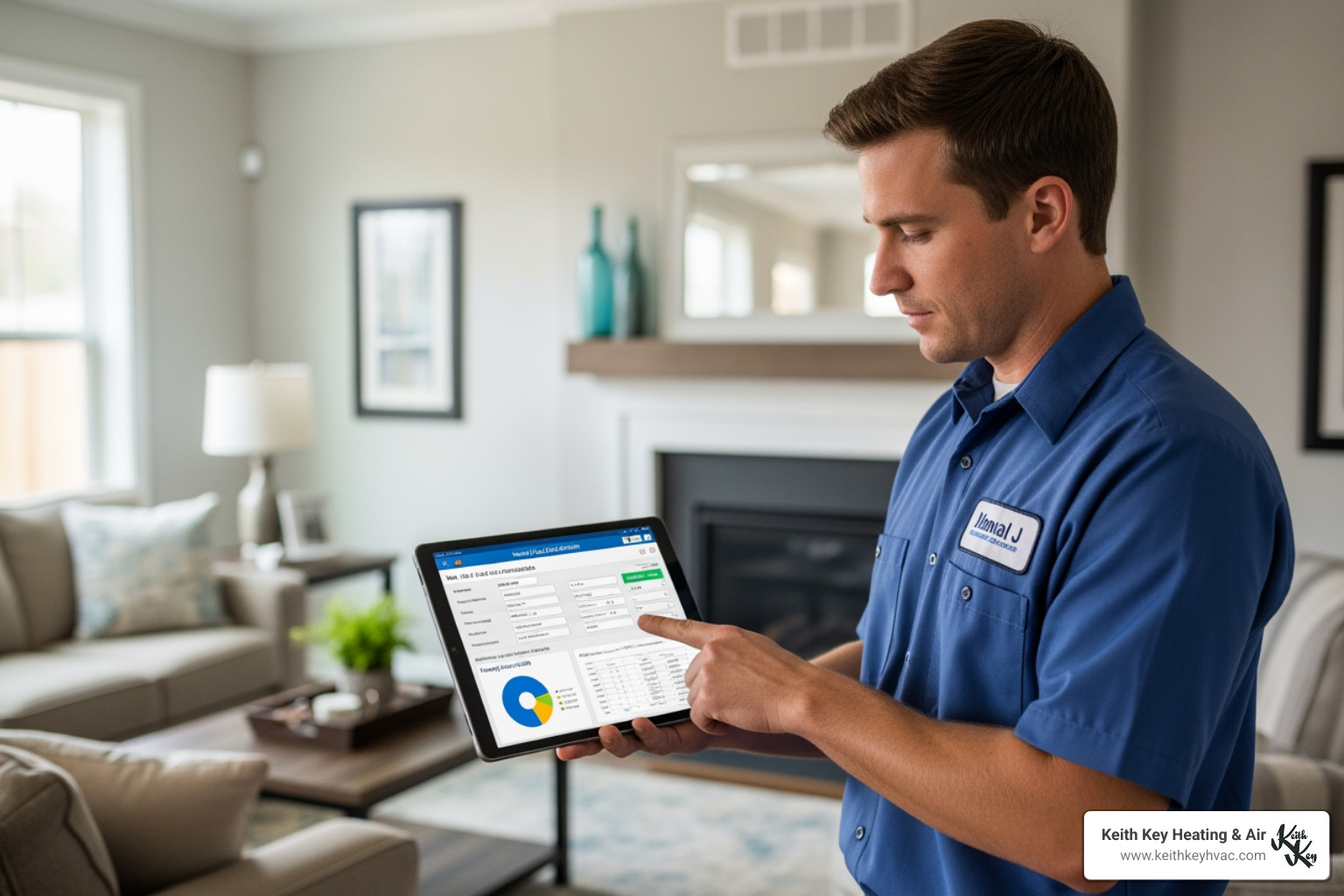 Technician performing a Manual J calculation on a tablet - ductless heat pump sopchoppy Technician performing a Manual J calculation on a tablet - ductless heat pump sopchoppy