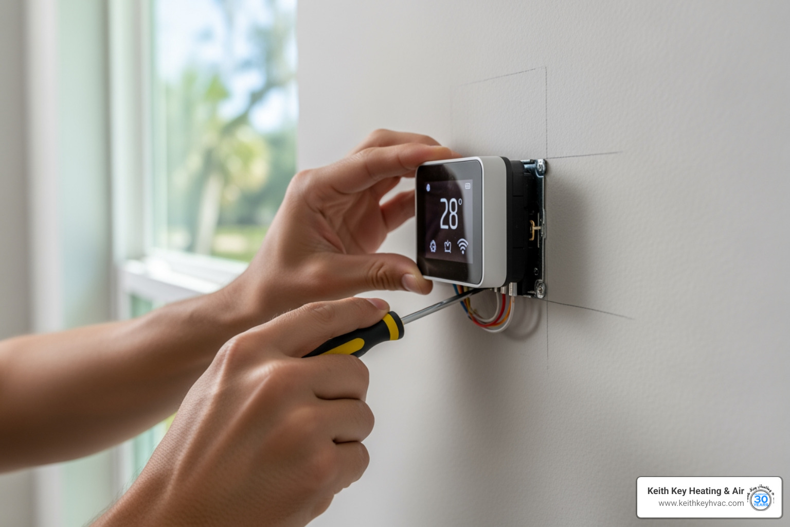 infographic showing how smart thermostats learn daily schedules and automatically adjust temperatures when home is empty, with energy savings percentages and remote smartphone control features - smart thermostat installation crawfordville