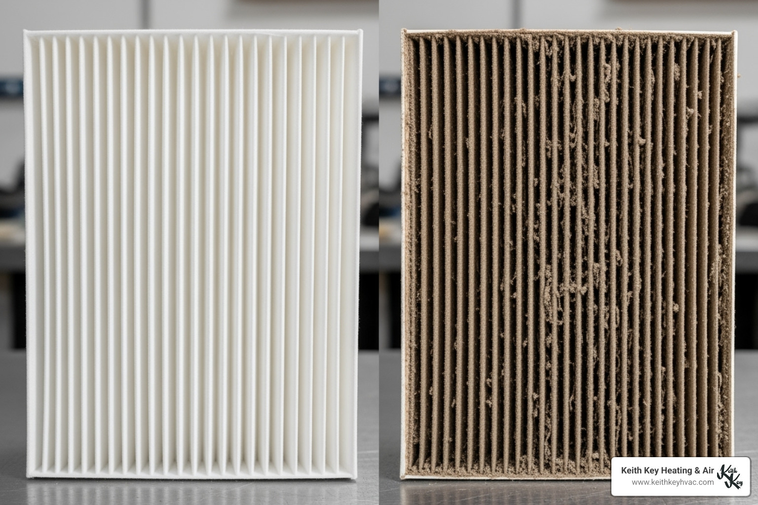 clean furnace filter next to a dirty one - fast furnace repair crawfordville