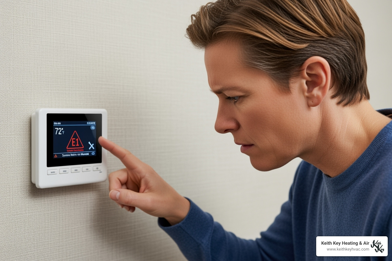 homeowner looking at a thermostat displaying an error - electric furnace repair franklin county