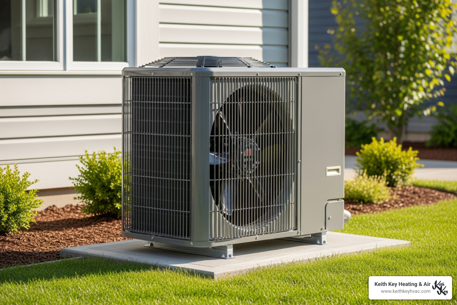 clean, well-maintained outdoor heat pump unit - "My heat pump is on but it's not heating my home. Who offers heat pump repair in Tallahassee?"
