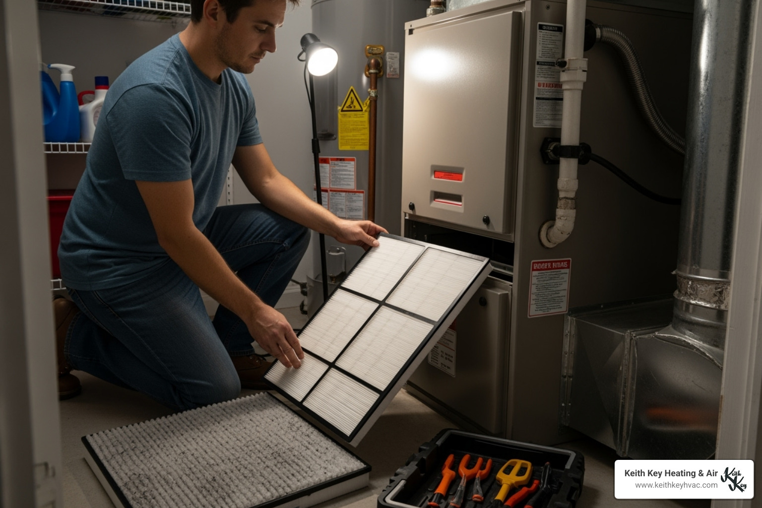 homeowner changing an air filter - indoor air system maintenance crawfordville