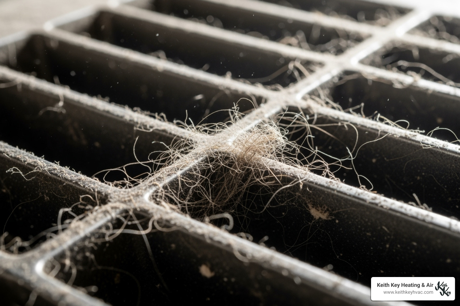 Close-up image of a dusty air vent cover with visible debris and pet hair - duct inspection & tune up tallahassee Close-up image of a dusty air vent cover with visible debris and pet hair - duct inspection & tune up tallahassee