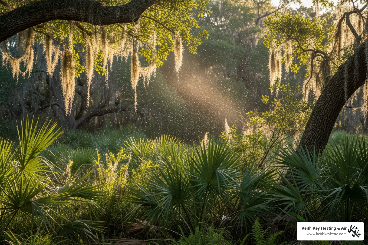 Outdoor scene in Florida with lush greenery and visible pollen in the air - duct inspection & tune up tallahassee Outdoor scene in Florida with lush greenery and visible pollen in the air - duct inspection & tune up tallahassee