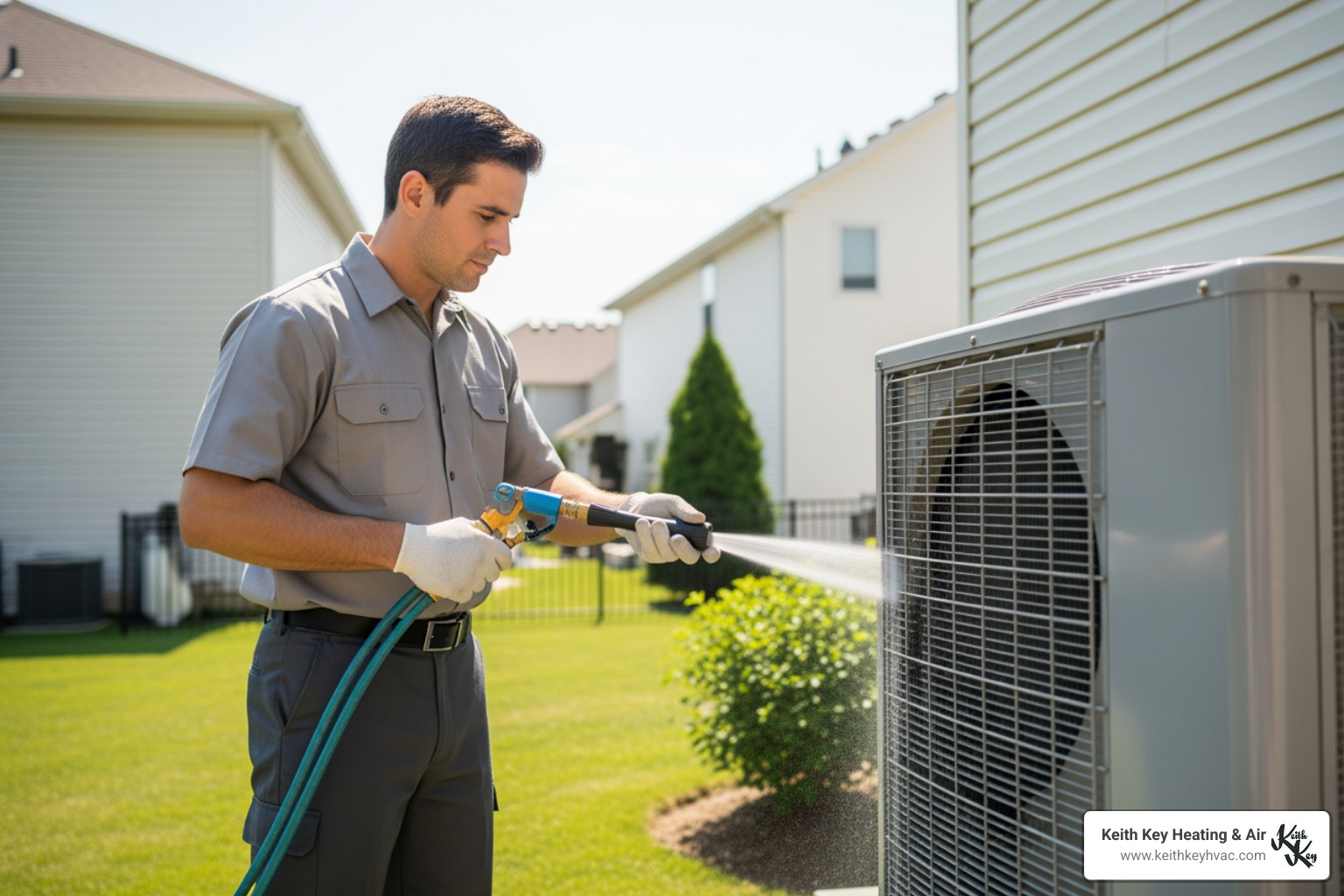 technician cleaning an outdoor coil - electric heat pump tallahassee fl