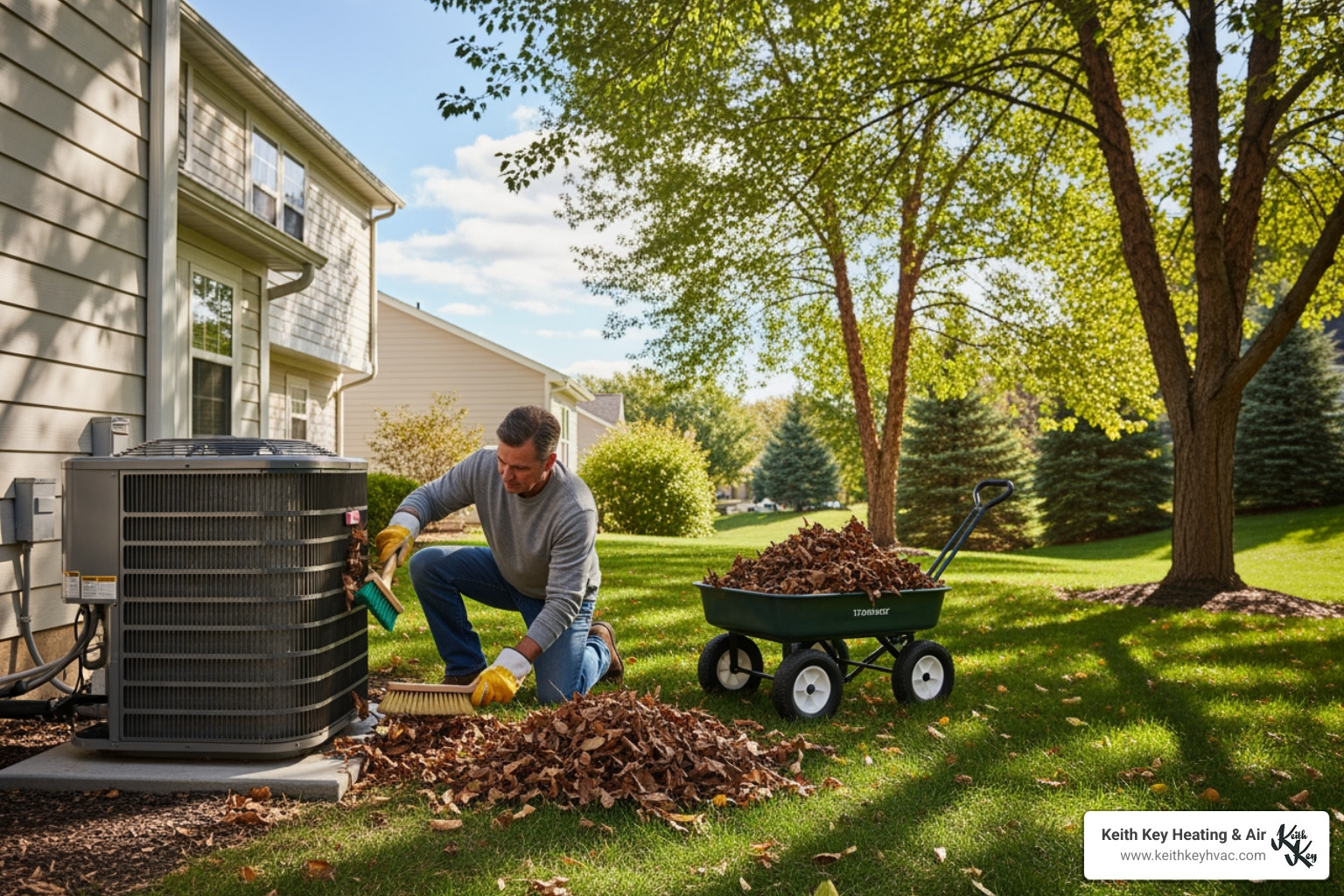 Homeowner clearing leaves and debris from an outdoor unit - heat pump inspections tallahassee