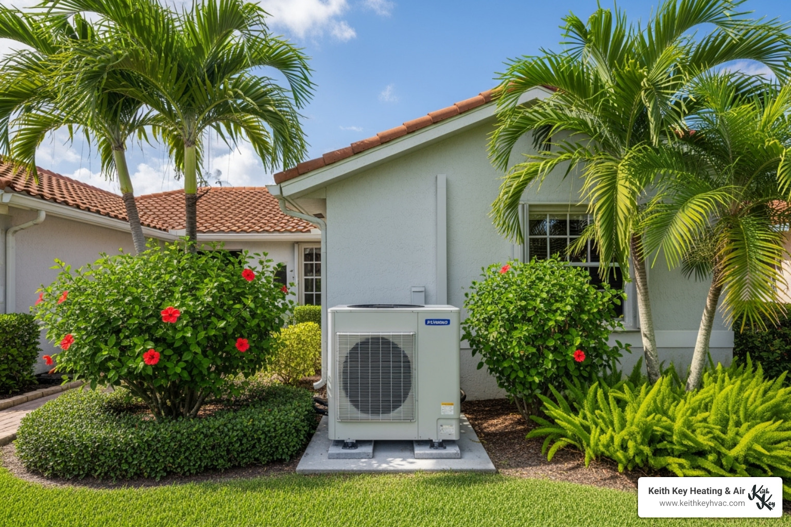 modern heat pump unit installed outside a Florida home - heating contractors tallahassee fl