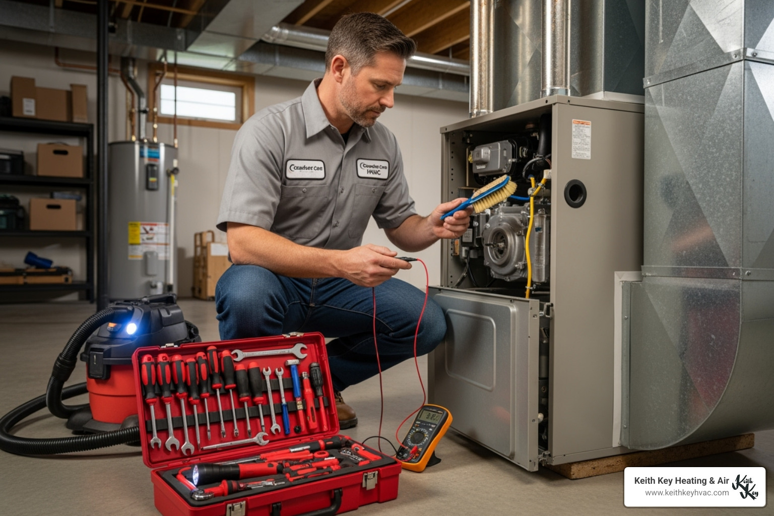 technician performing a detailed system tune-up - heating contractors tallahassee fl