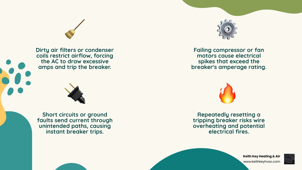 Infographic showing common causes of AC breaker tripping and fire prevention tips - ac circuit breaker keeps tripping what Infographic showing common causes of AC breaker tripping and fire prevention tips - ac circuit breaker keeps tripping what