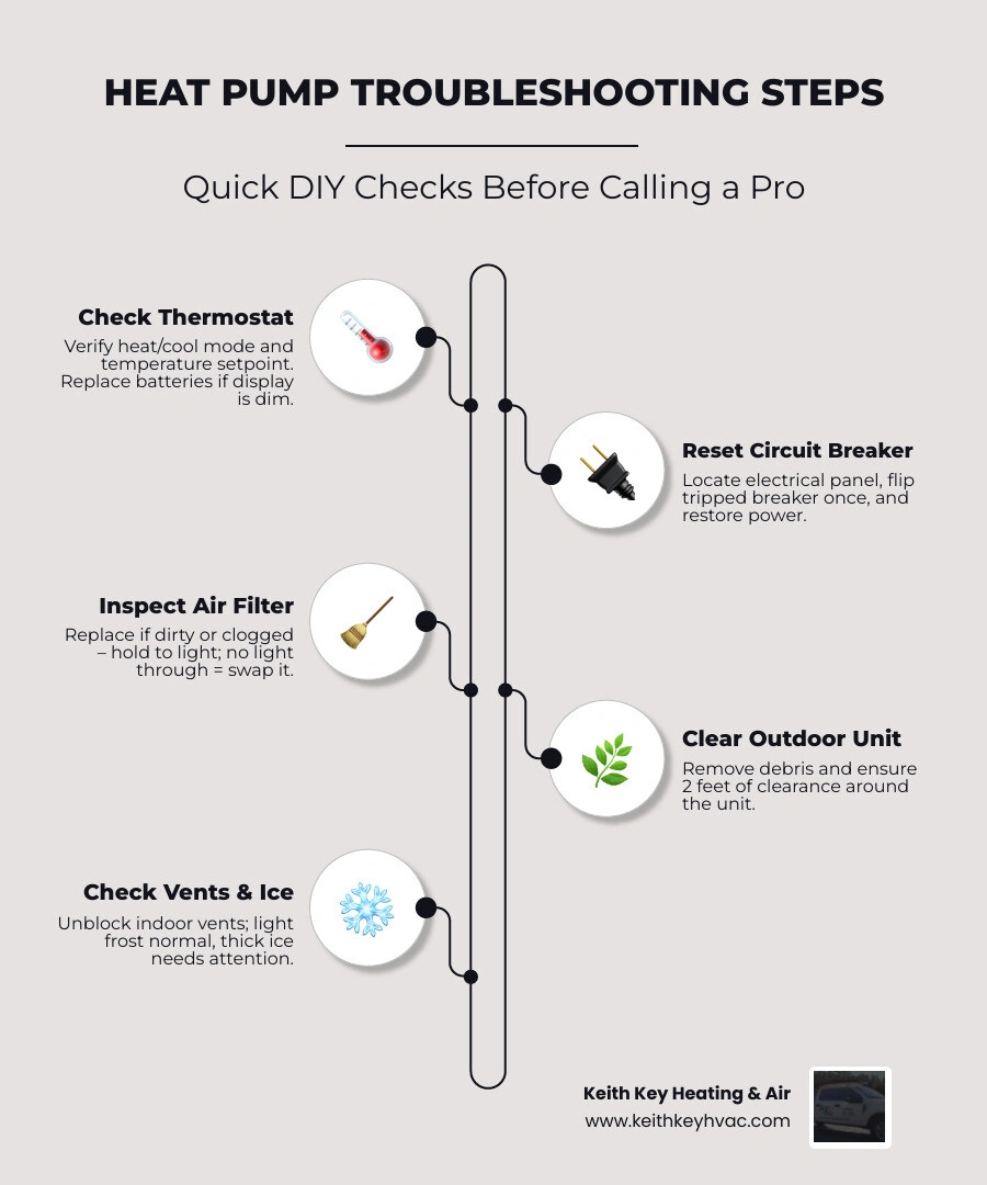 Infographic showing 8 basic heat pump troubleshooting steps homeowners can check before calling a technician - heat pump Infographic showing 8 basic heat pump troubleshooting steps homeowners can check before calling a technician - heat pump