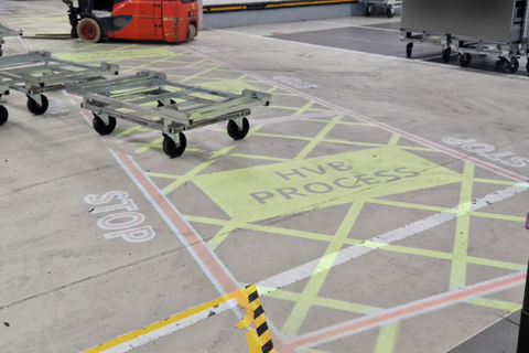projected floor marking of warehouse path to help with efficiency