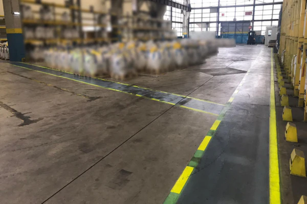 Bear Safety projection system mounted above warehouse aisle