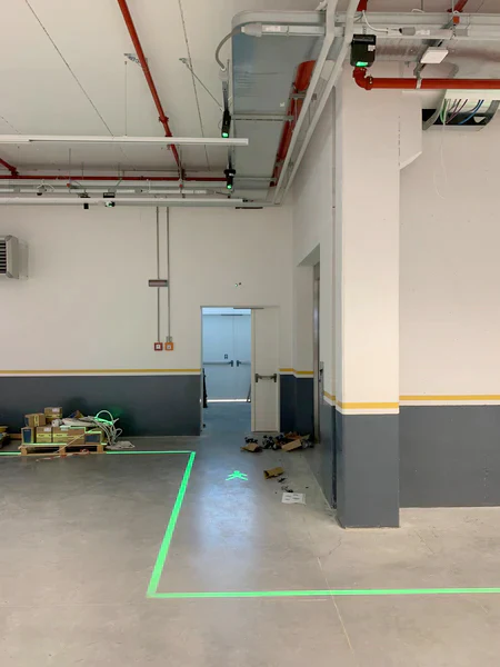 Warehouse floor with clearly marked projected walking lane