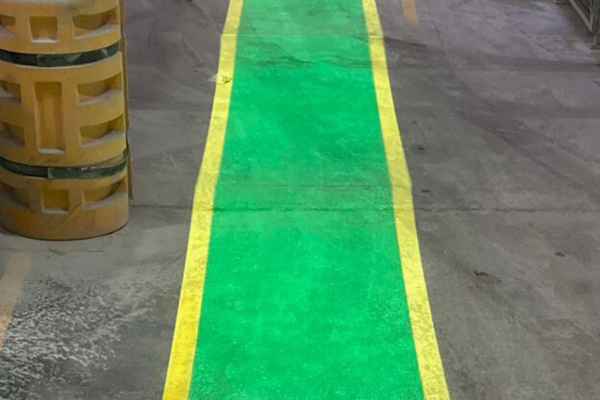 Projected pedestrian walkways staying clear in dusty aggregate environment