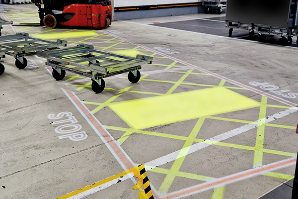 Organised production line with projected path for improved safety and speed