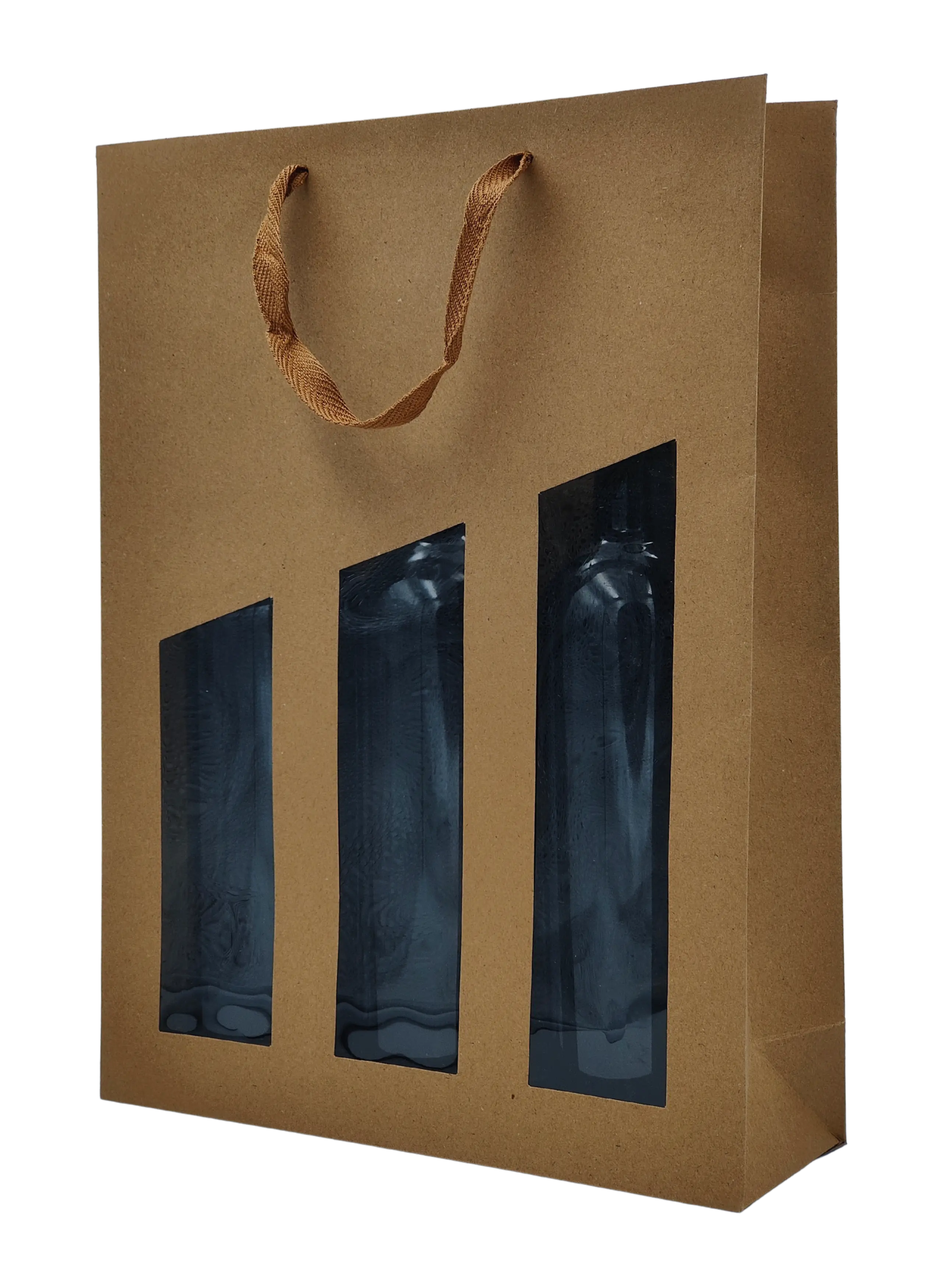 Sac kraft séduction écru avec fenêtre 3 bouteilles